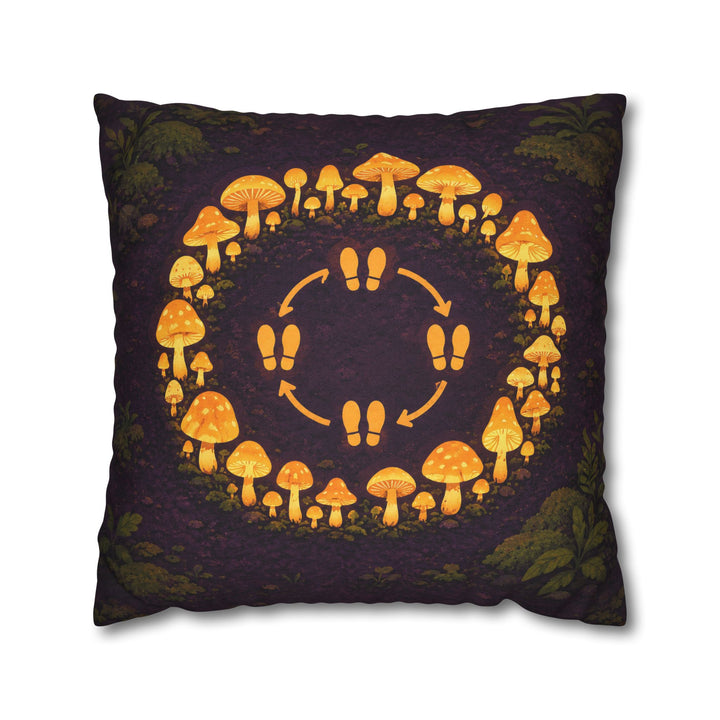 Midnight Mushroom Circle – Mushroom Wall Art with a Glowing Fairy Ring – Pillow / Cover