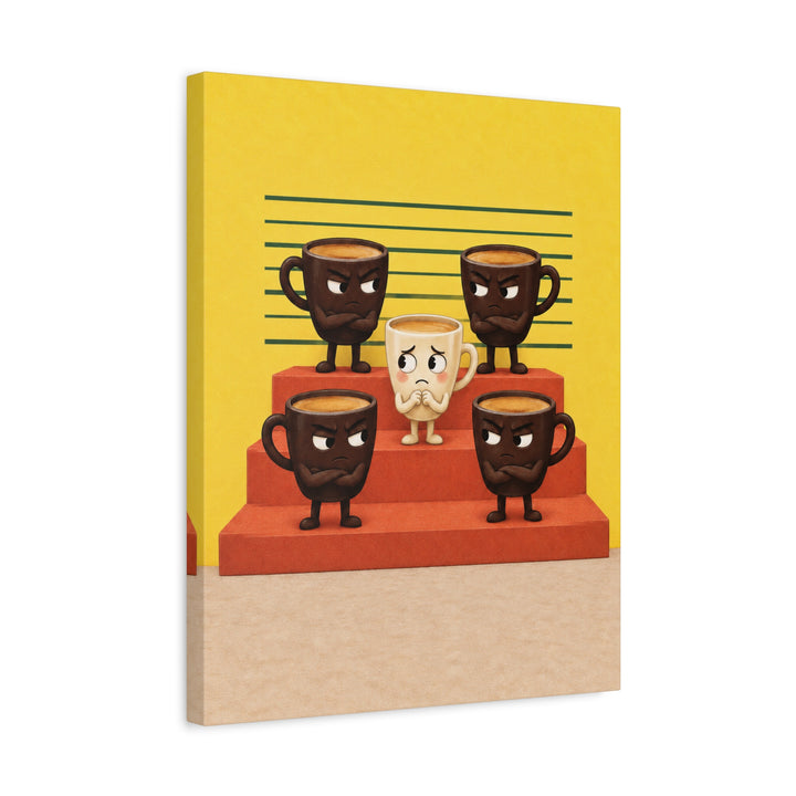 Espresso Shots: The Lineup – Coffee Wall Art with Five Cups in a Police Parade – Canvas / Framed Canvas