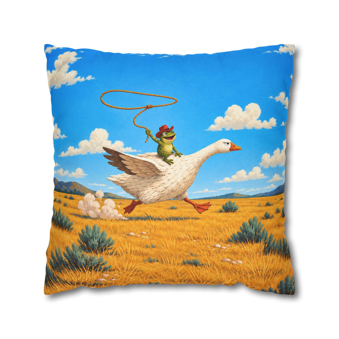 The Getaway – Cowboy Art with a Frog Riding a Dignified Steed – Pillow / Cover