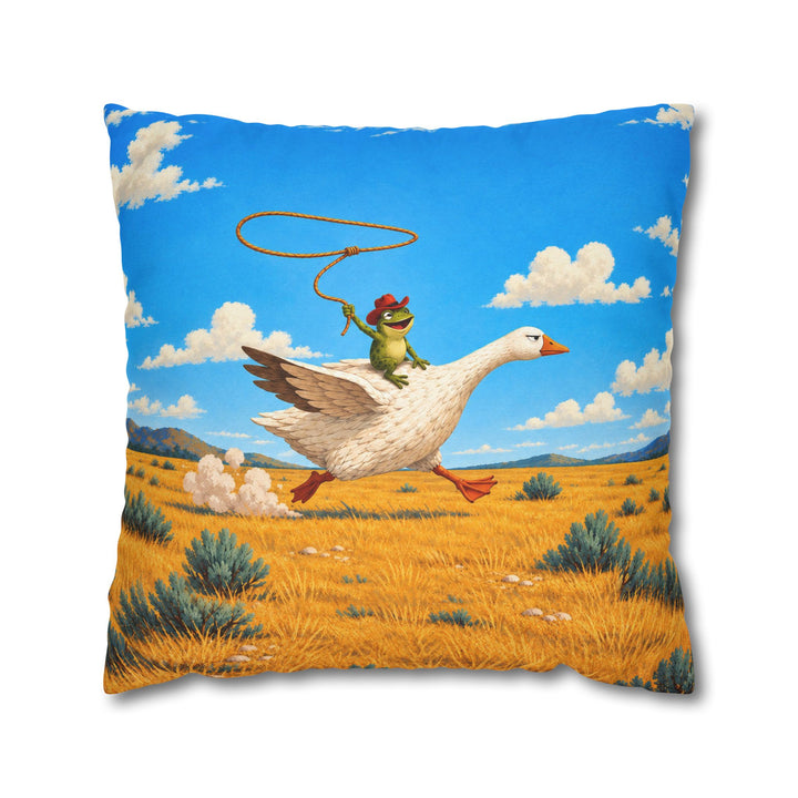 The Getaway – Cowboy Art with a Frog Riding a Dignified Steed – Pillow / Cover