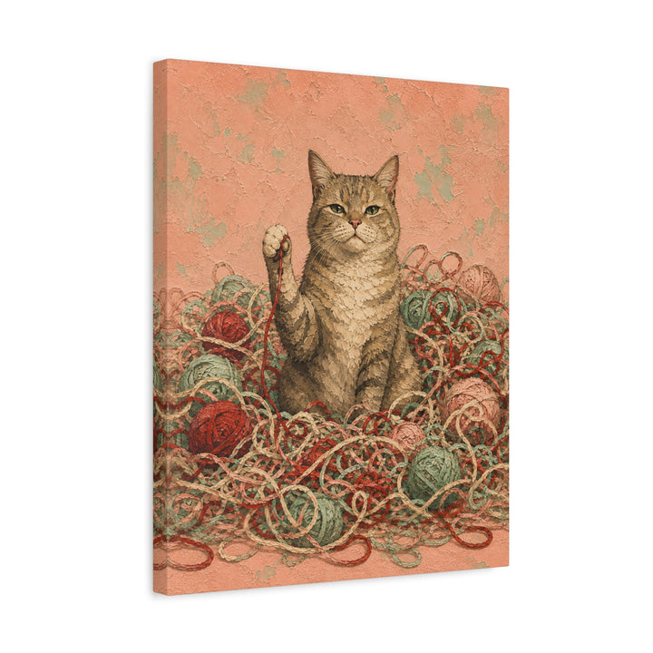 The Yarn Audit – Yarn Wall Art with a Cat in a Crochet Explosion – Canvas / Framed Canvas