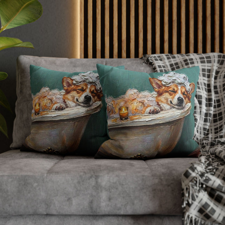"Spa Day" - Corgi Throw Pillow - Dog Lover Wall Art Home Decor