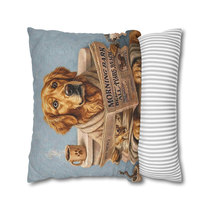 "Morning Business" - Golden Retriever Pillow Cover - Dog Lover Home Decor