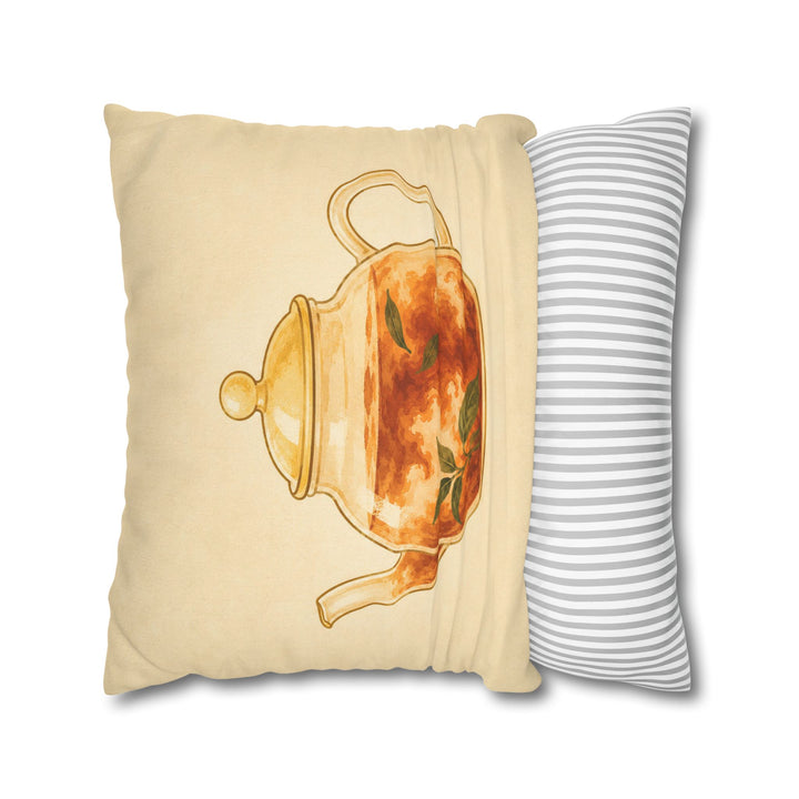 Tea, Steeping – Tea Wall Art with a Glass Pot and Blooming Color – Pillow / Cover