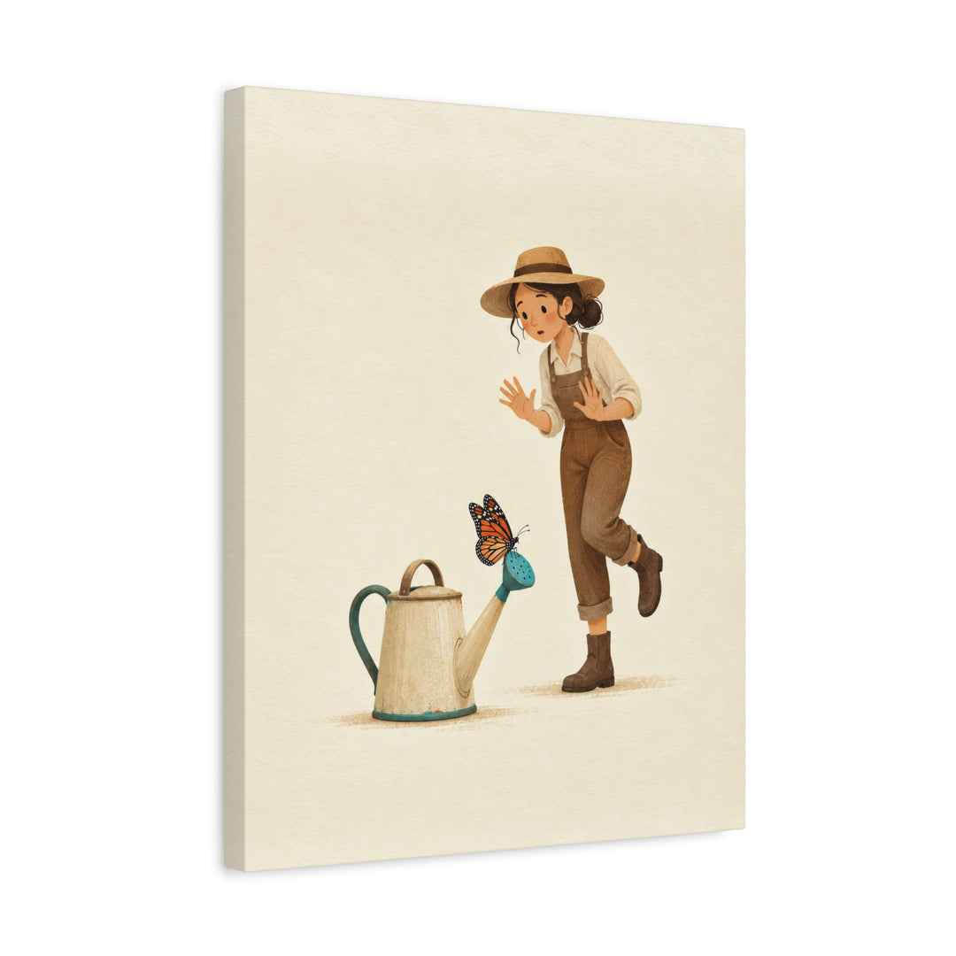 The Landing – Butterfly Art with a Monarch on a Watering Spout – Canvas / Framed Canvas