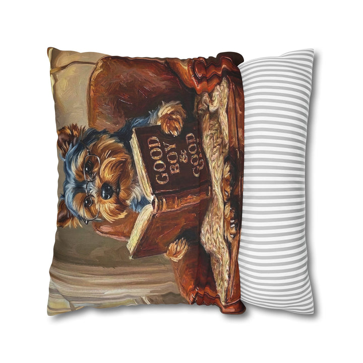 "Evening Read" - Yorkie Pillow Cover - Dog Lover Home Decor
