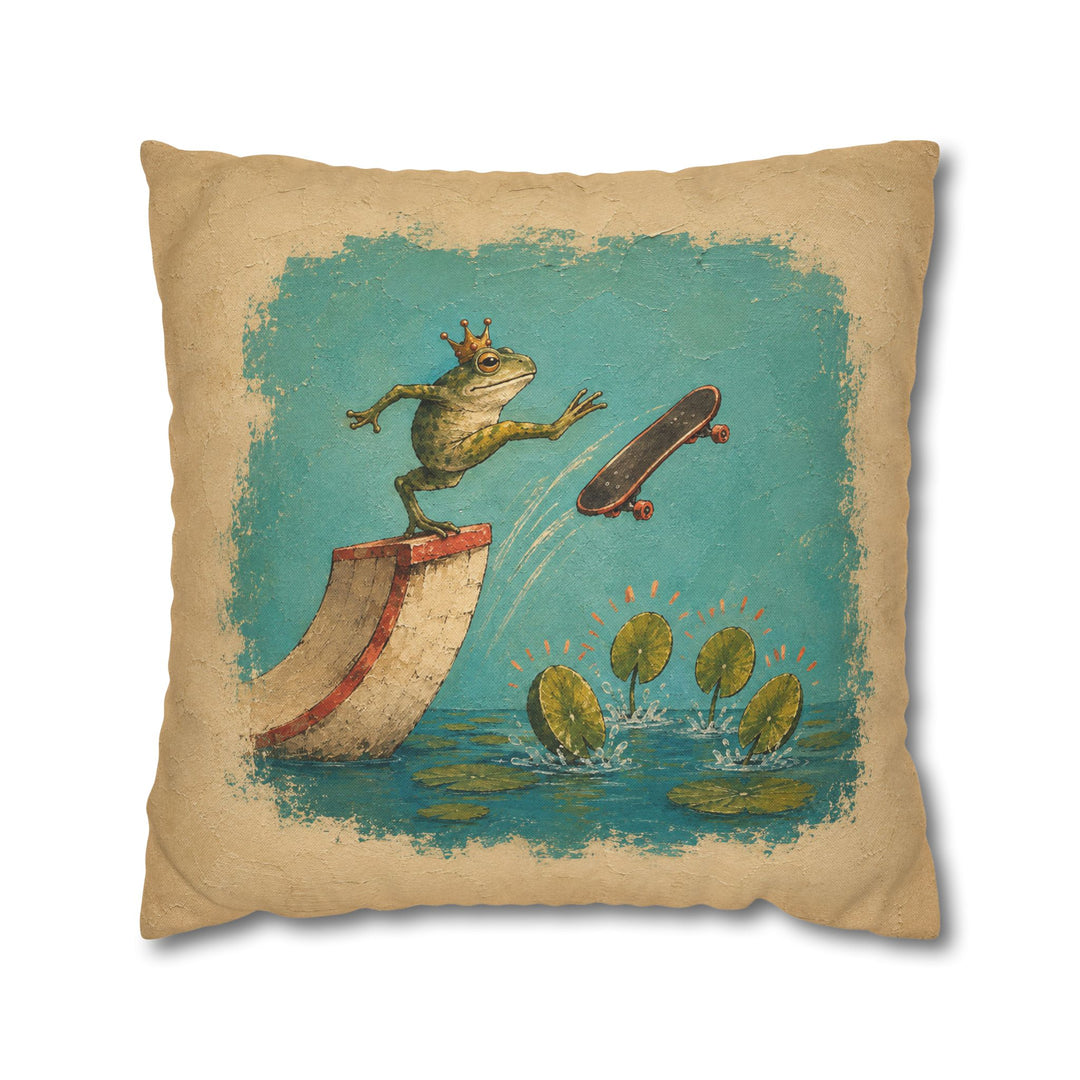 Skate Prince – Quirky Wall Art with a Crowned Frog on a Ramp – Pillow / Cover