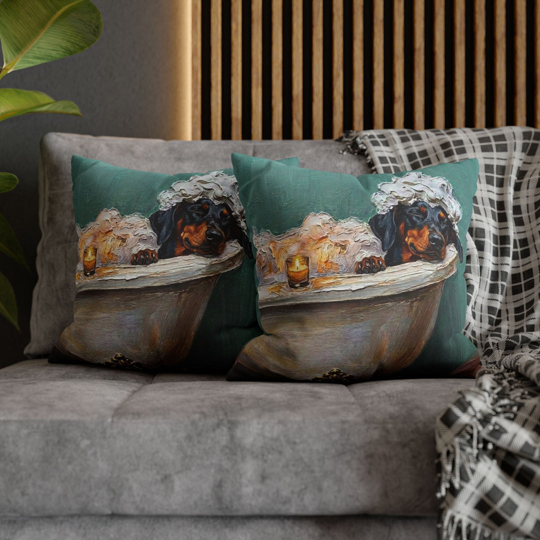"Spa Day" - Doberman Throw Pillow - Dog Lover Wall Art Home Decor