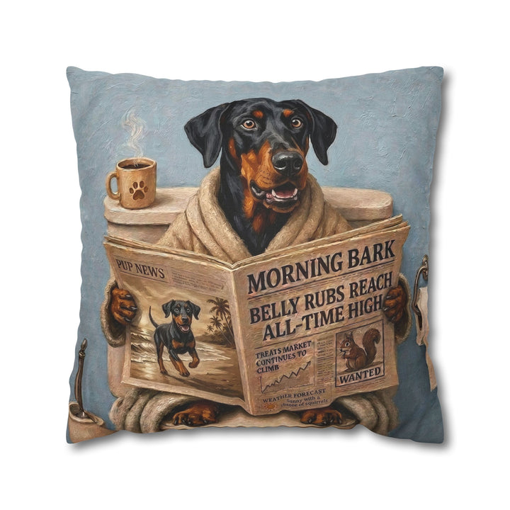 "Morning Business" - Doberman Throw Pillow - Dog Lover Home Decor