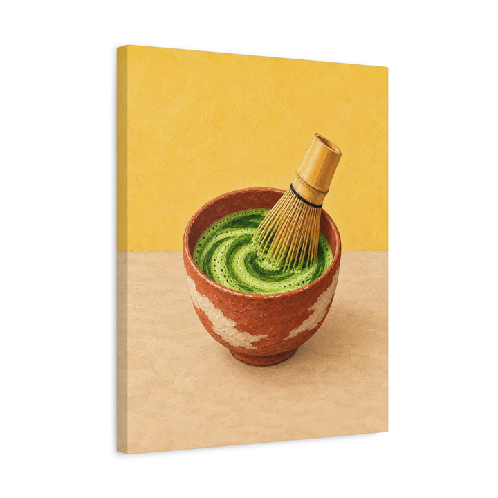 The Matcha Ceremony – Matcha Wall Art with a Bamboo Whisk and Green Spiral – Canvas / Framed Canvas