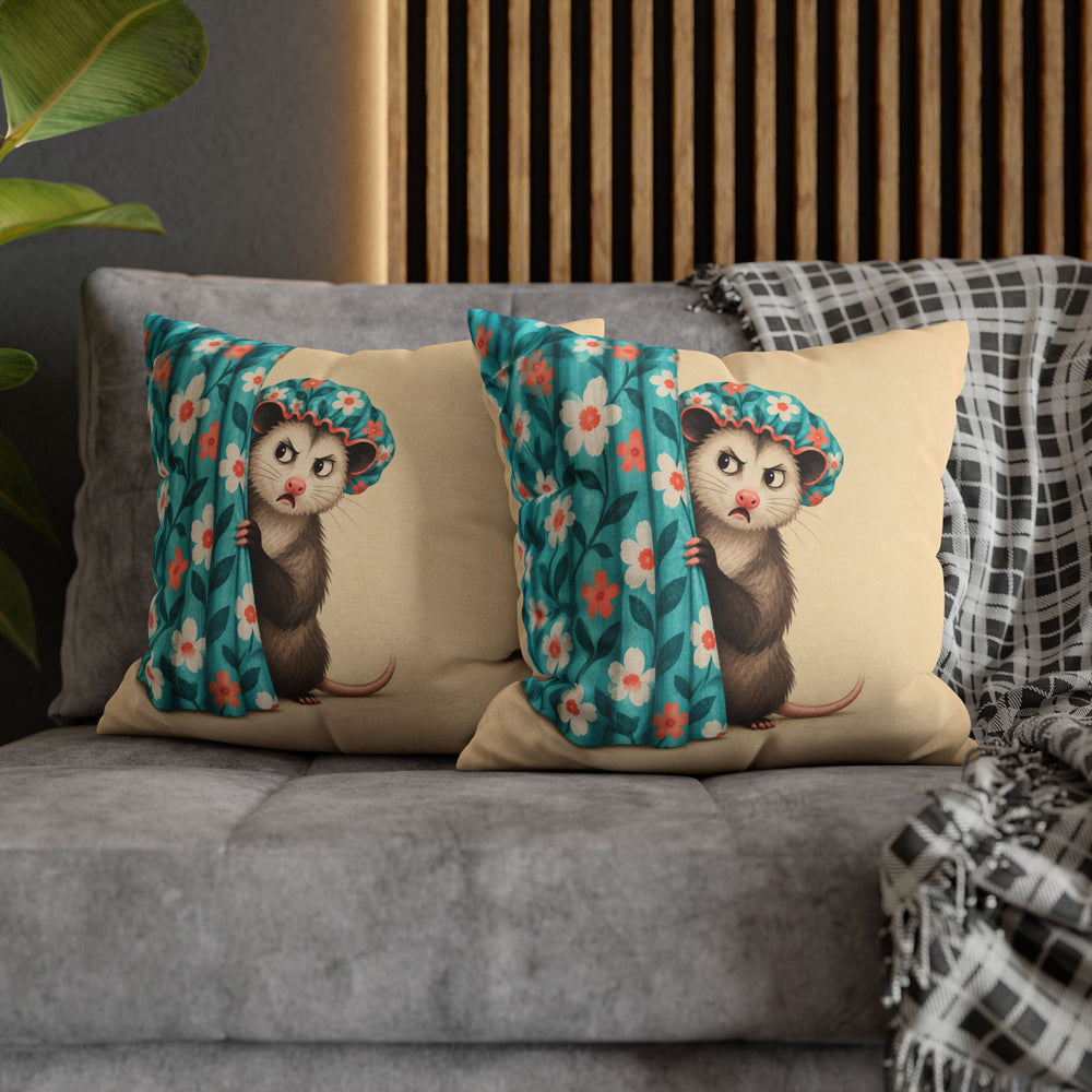 Shower Cap Society – Funny Bathroom Decor with a Startled Opossum – Pillow / Cover
