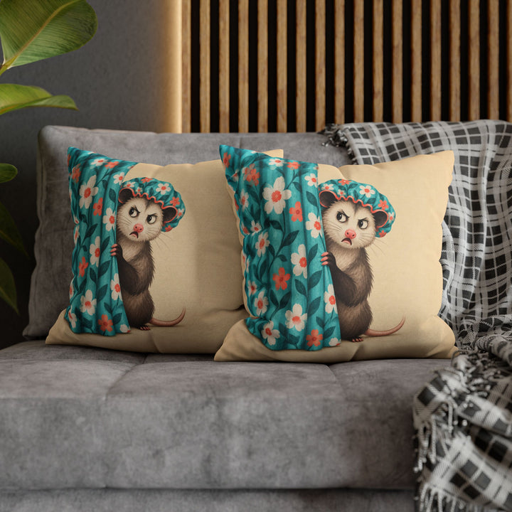 Shower Cap Society – Funny Bathroom Decor with a Startled Opossum – Pillow / Cover