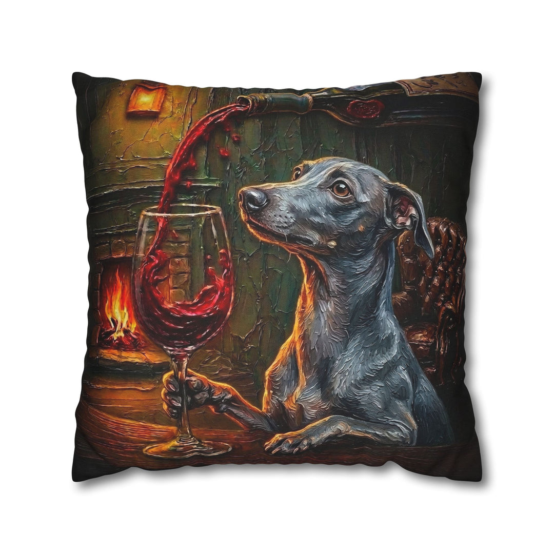 "Wine & Woof" - Italian Greyhound Throw Pillow - Dog Lover Home Decor