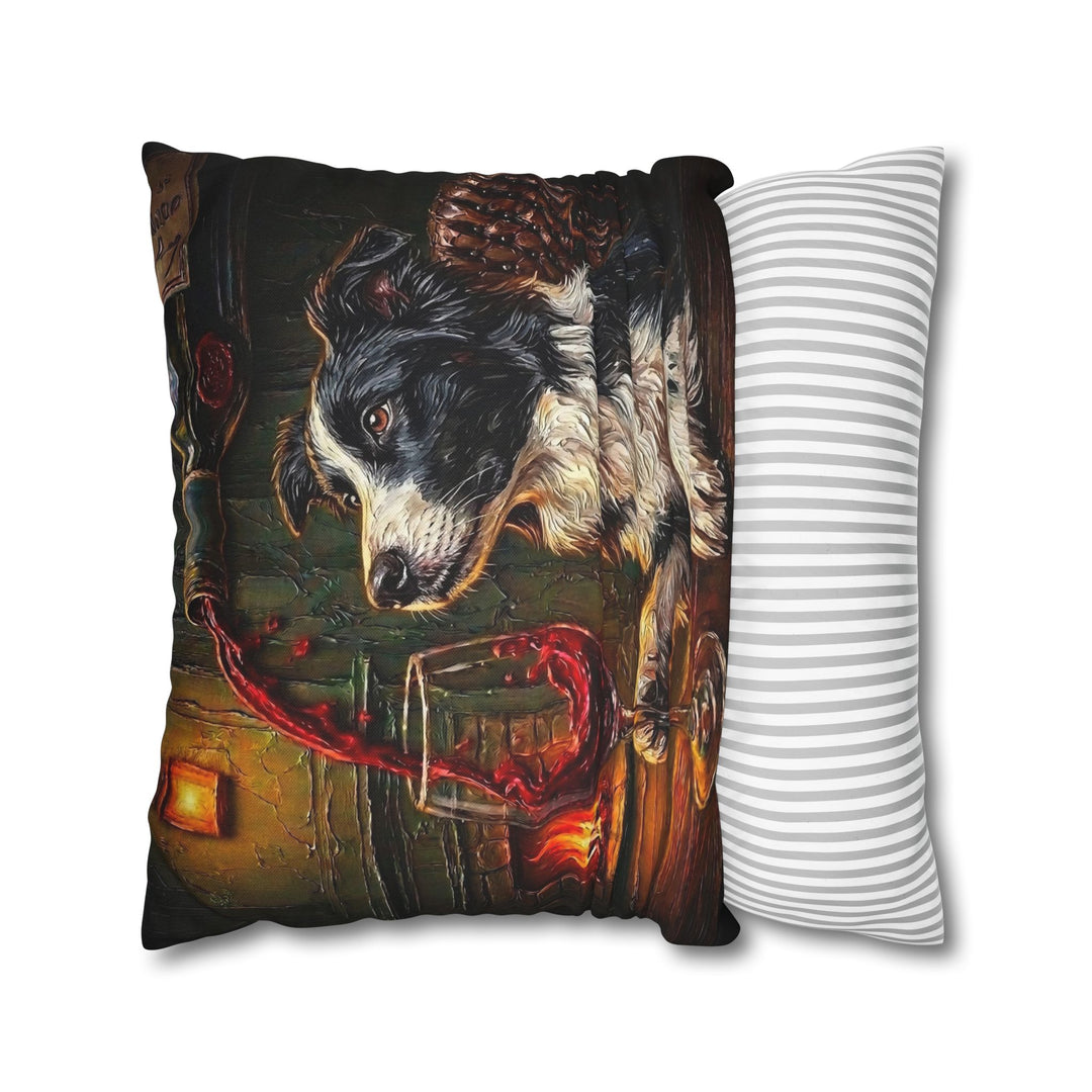 "Wine & Woof" - Border Collie Pillow Cover - Dog Lover Home Decor