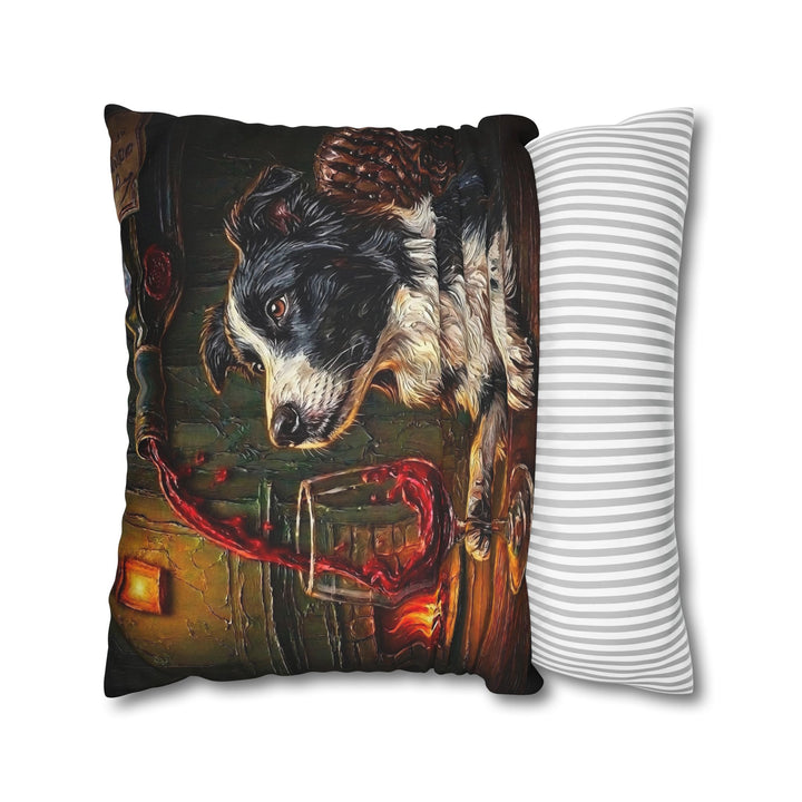 "Wine & Woof" - Border Collie Pillow Cover - Dog Lover Home Decor