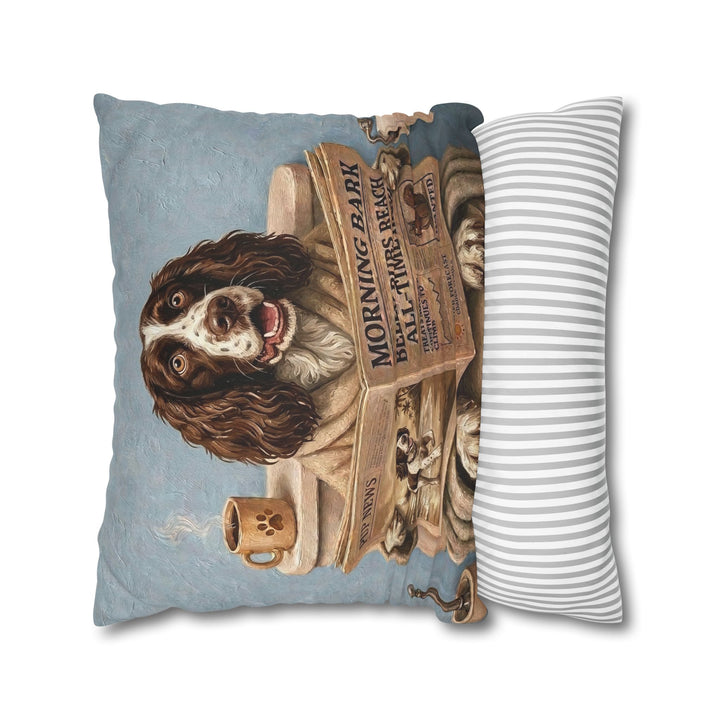 "Morning Business" - English Springer Spaniel Throw Pillow - Dog Lover Home Decor