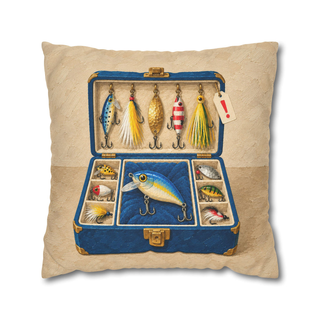 Tackle Box, Open – Fishing Wall Art with Lures Glinting Like Jewels – Pillow / Cover
