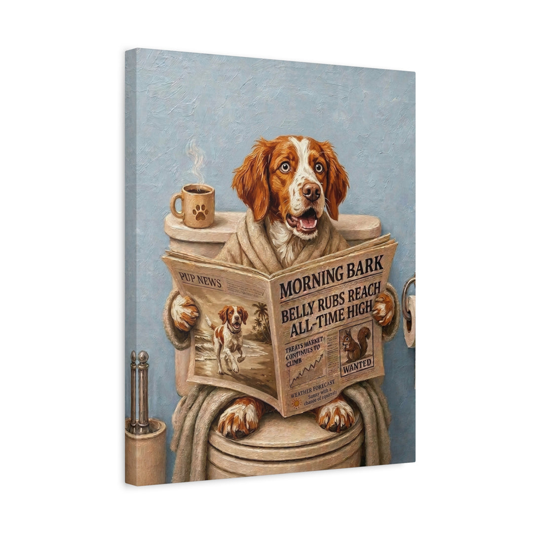 "Morning Business" - Brittany Spaniel Vertical Canvas - Dog Lover Wall Art