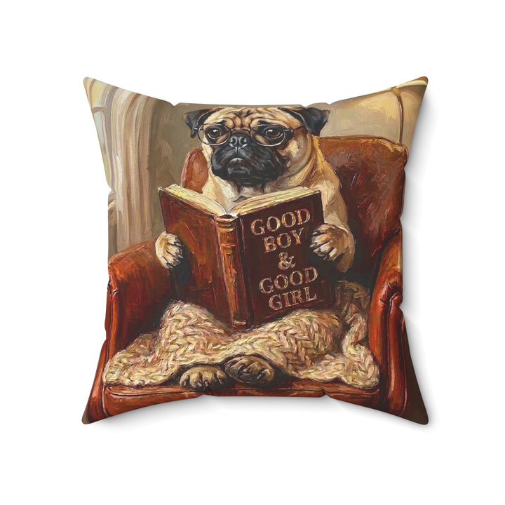 "Evening Read" - Pug Throw Pillow - Dog Lover Home Decor