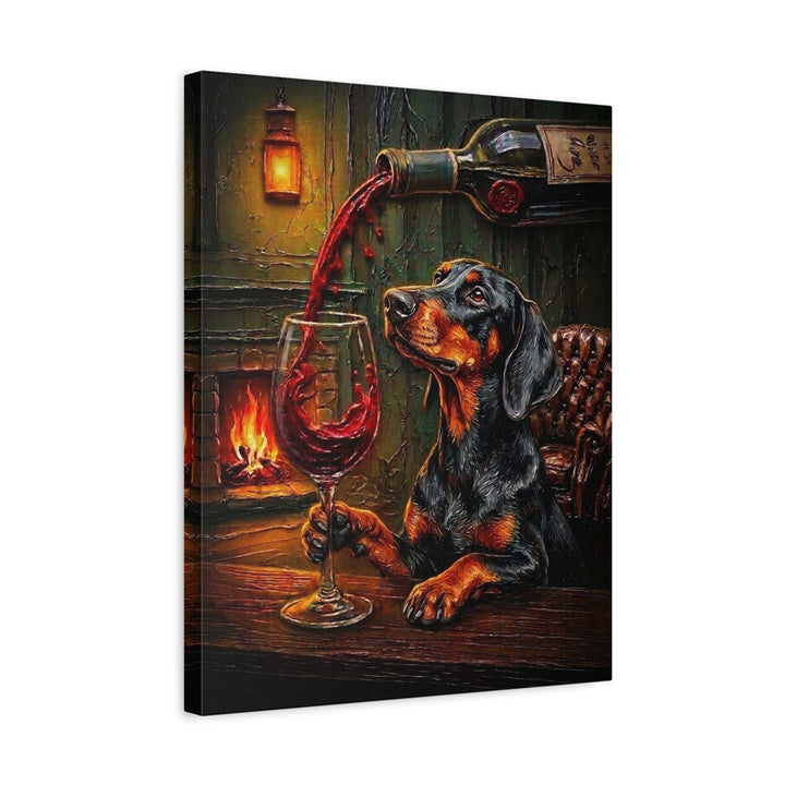 "Wine & Woof" - Doberman Vertical Canvas - Dog Lover Wall Art