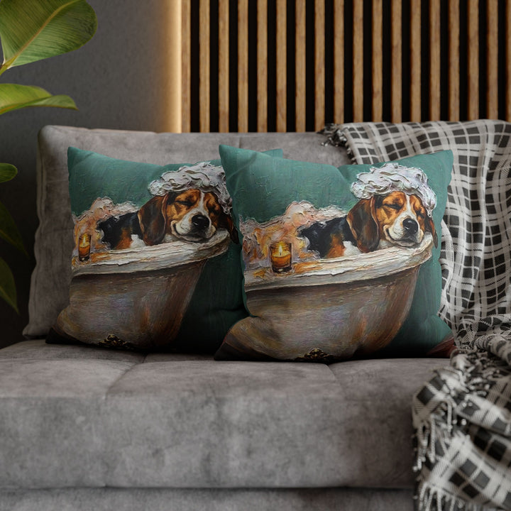 "Spa Day" - Beagle Throw Pillow - Dog Lover Wall Art Home Decor