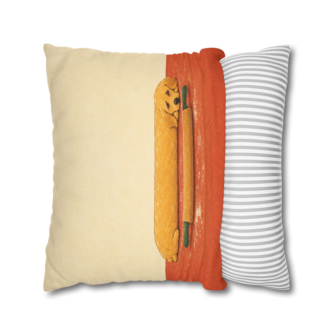 Rolling Pin Patrol – Funny Kitchen Art with a Dog on Floured Counter Duty – Pillow / Cover
