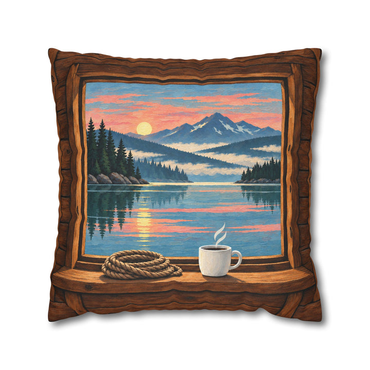 Lake Morning – Lake House Decor with an Open Portal Onto Still Water – Pillow / Cover