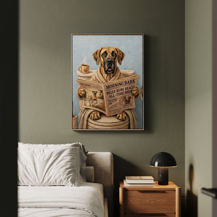 "Morning Business" - Great Dane Vertical Framed Canvas - Dog Lover Wall Art