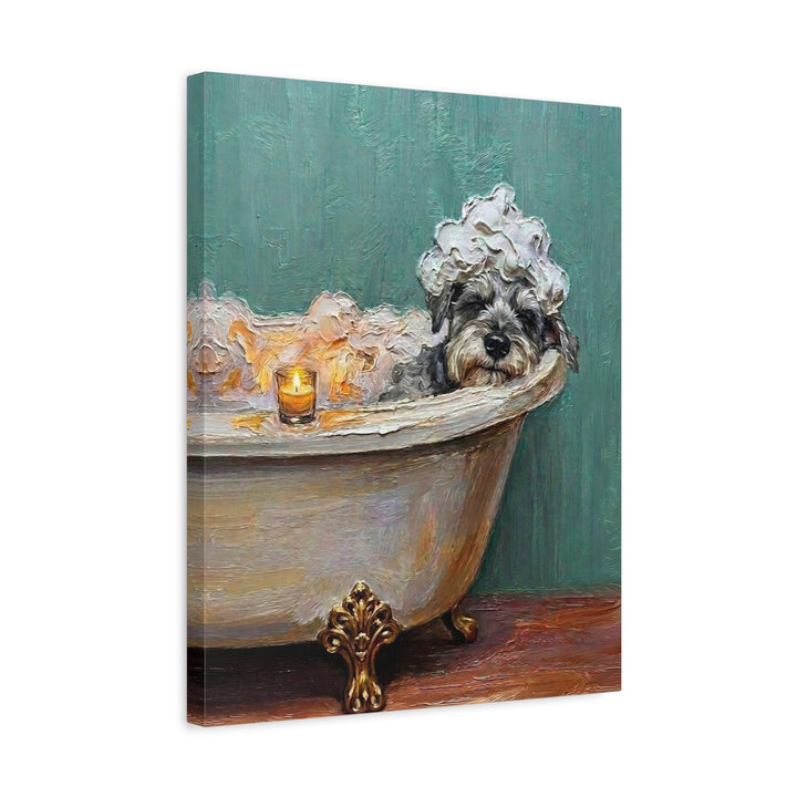 "Spa Day" - Schnauzer Vertical Canvas - Dog Lover Wall Art