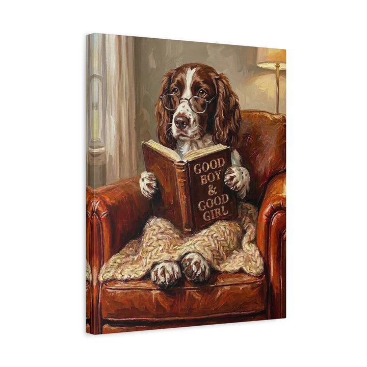 "Evening Read" - English Springer Spaniel Vertical Canvas - Dog Lover Wall Art