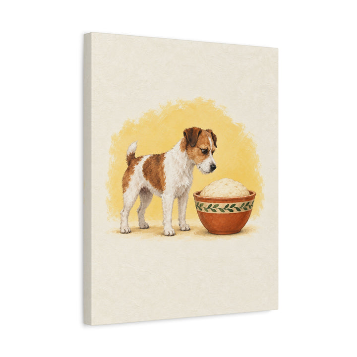 The Dough Tax – Kitchen Wall Art with a Dog Beside the Mixing Bowl – Canvas / Framed Canvas