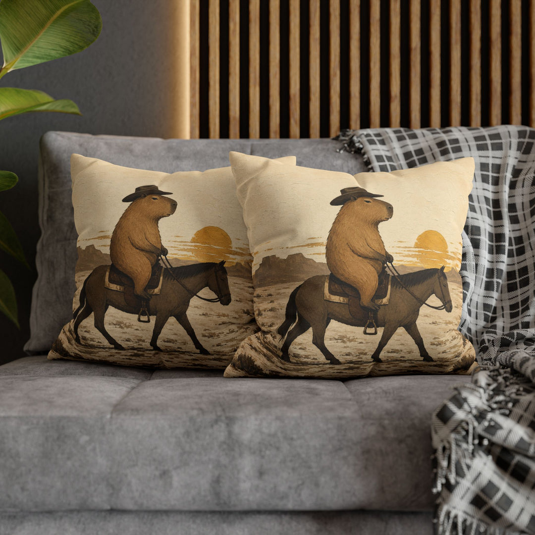 Yeehaw Capybara – Western Decor with a Calm Rider in a Cowboy Hat – Pillow / Cover
