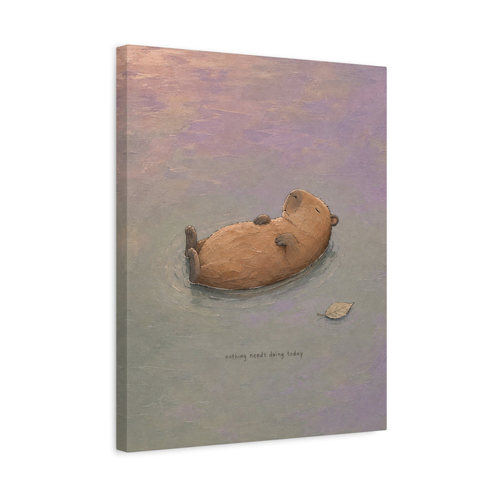 Nothing Needs Doing – Calming Wall Art with a Capybara Afloat at Dusk – Canvas / Framed Canvas