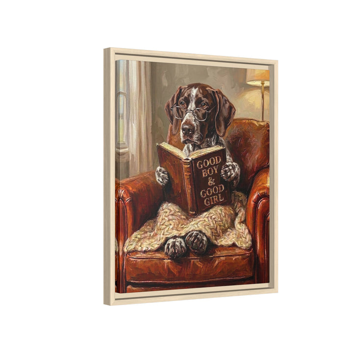 "Evening Read" - German Shorthaired Pointer Vertical Framed Canvas - Dog Lover Wall Art