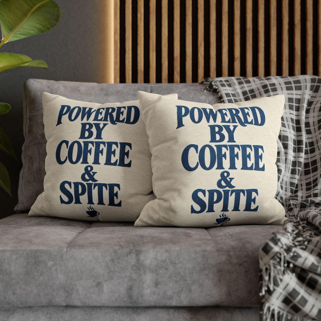 Powered By Coffee & Spite – Funny Wall Art with Elegant Serif and a Steaming Cup – Pillow / Cover