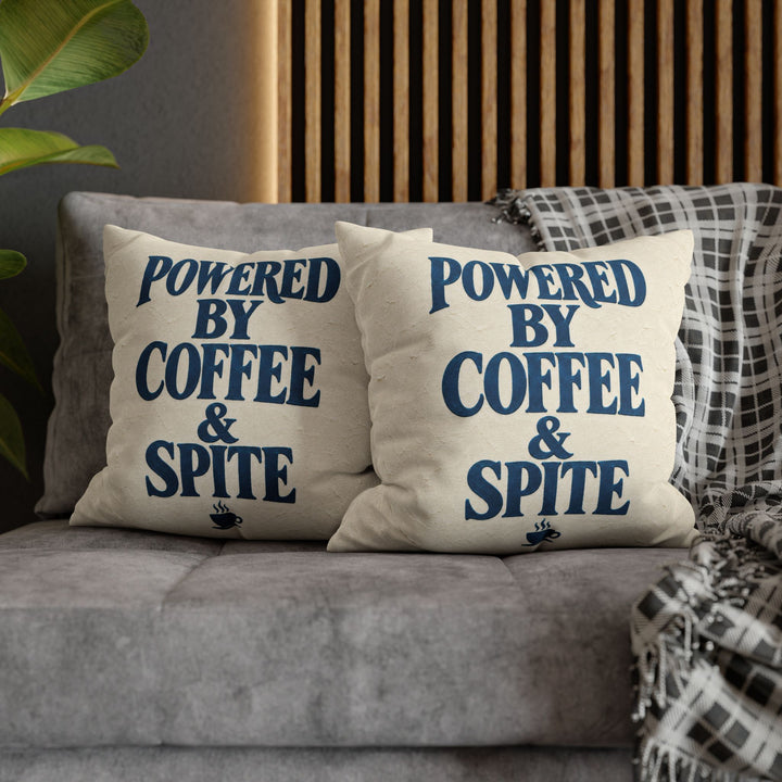 Powered By Coffee & Spite – Funny Wall Art with Elegant Serif and a Steaming Cup – Pillow / Cover