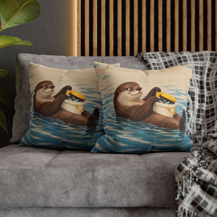 The Minnow Heist – Fishing Art with an Otter Cracking the Bait Bucket – Pillow / Cover
