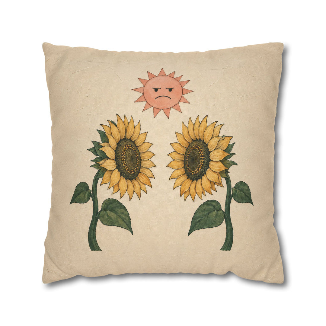 Sunflower Standoff – Botanical Wall Art with Two Blooms Facing Each Other – Pillow / Cover