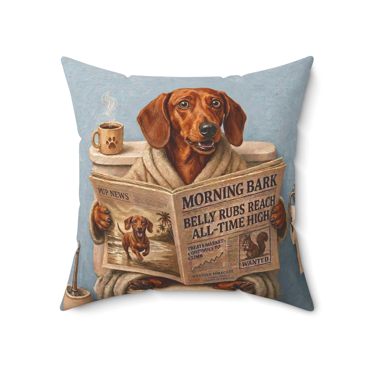 "Morning Business" - Dachshund Throw Pillow - Dog Lover Home Decor