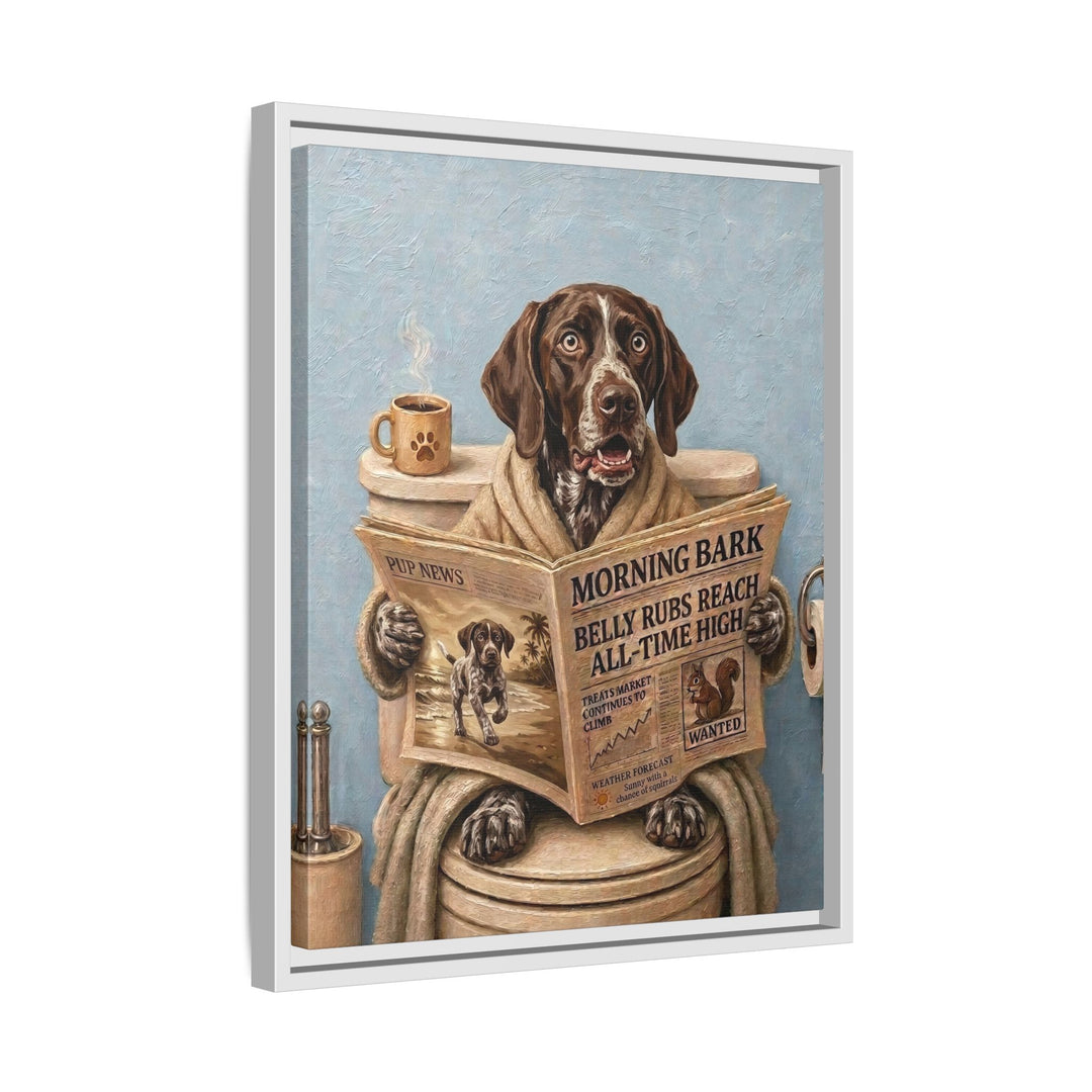 "Morning Business" - German Shorthaired Pointer Vertical Framed Canvas - Dog Lover Wall Art