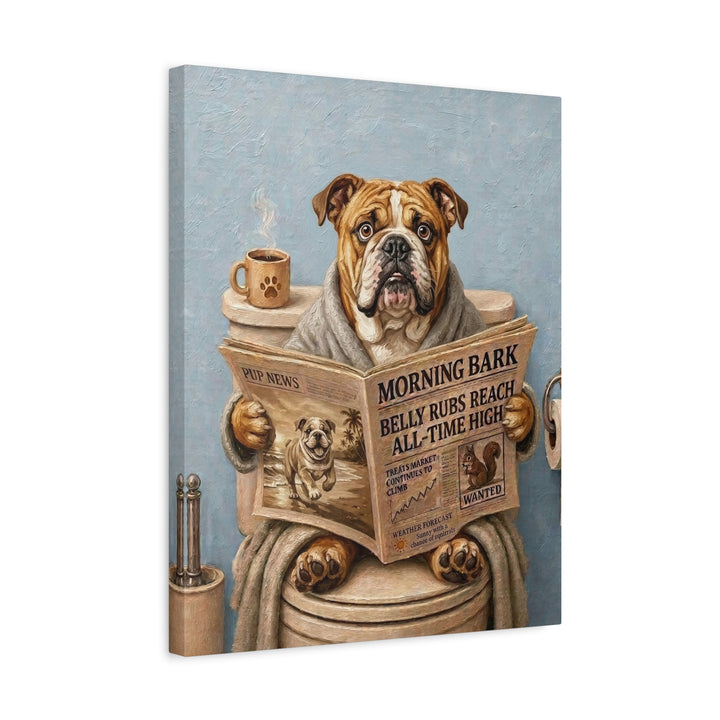 "Morning Business" - English Bulldog Vertical Canvas - Dog Lover Wall Art