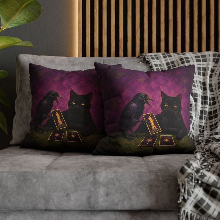 The Reading – Witchy Wall Art with a Raven Dealing Tarot Cards – Pillow / Cover
