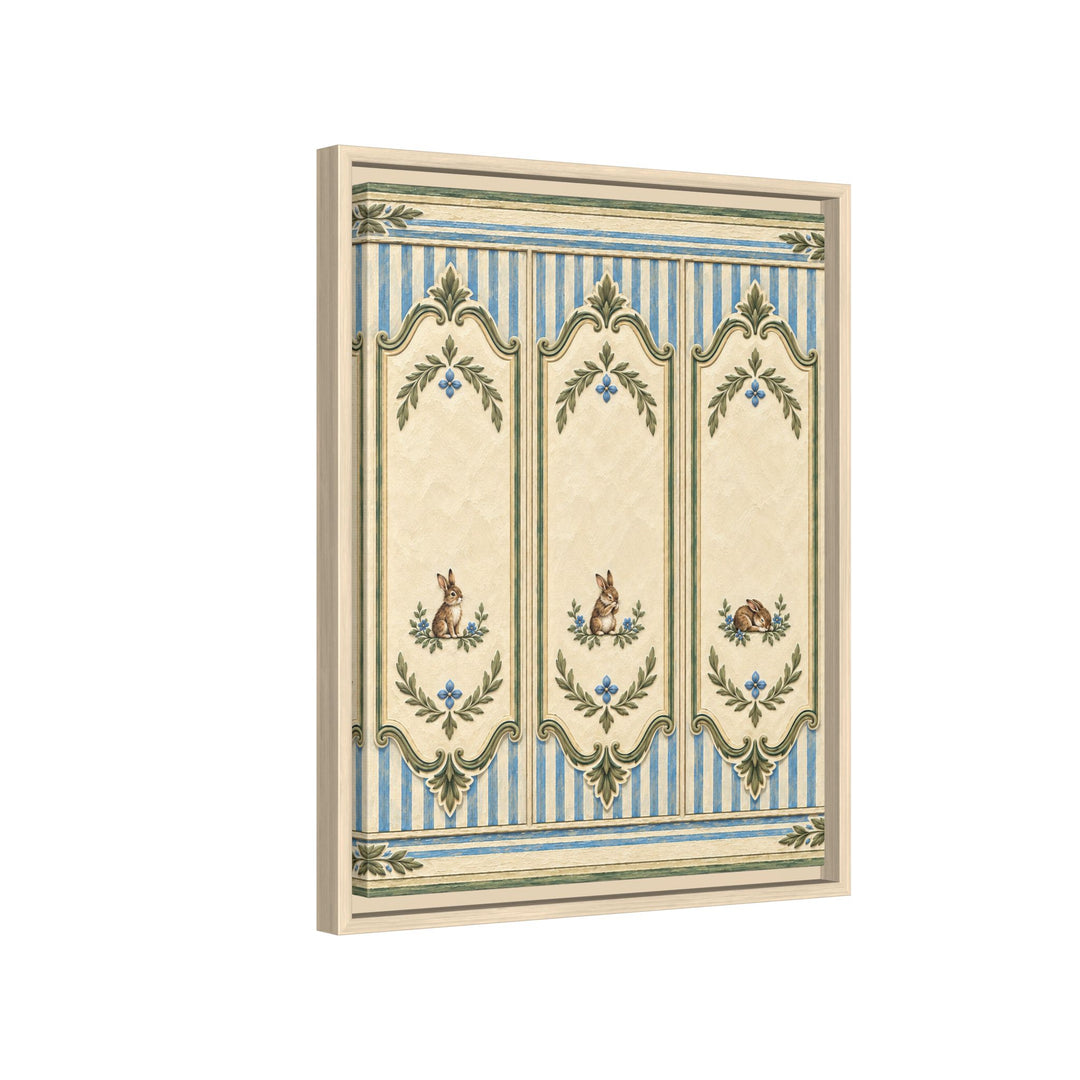 Grand Frame Minis – Bunny Nursery Decor with Three Tiny Painted Hares – Canvas / Framed Canvas