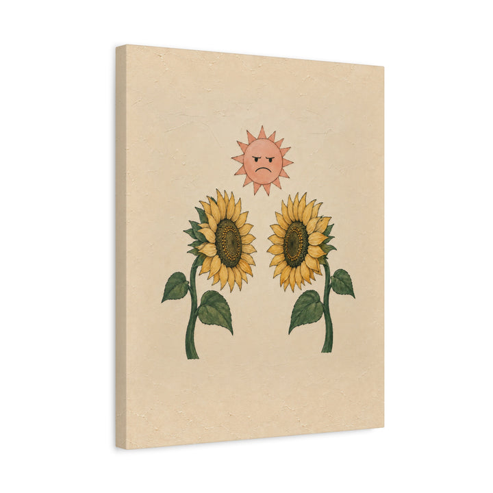 Sunflower Standoff – Botanical Wall Art with Two Blooms Facing Each Other – Canvas / Framed Canvas