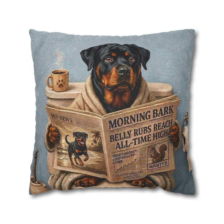 "Morning Business" - Rottweiler Pillow Cover - Dog Lover Home Decor
