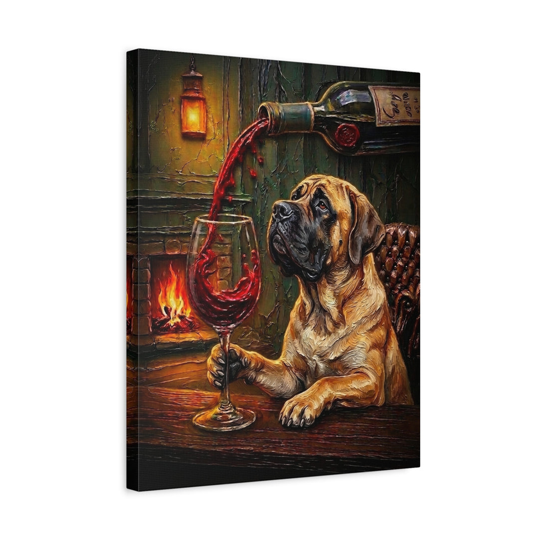 "Wine & Woof" - Mastiff Vertical Canvas - Dog Lover Wall Art