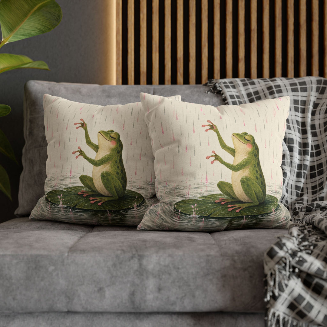 Rain Concert – Frog Art with a Lily Pad Conductor in a Downpour – Pillow / Cover