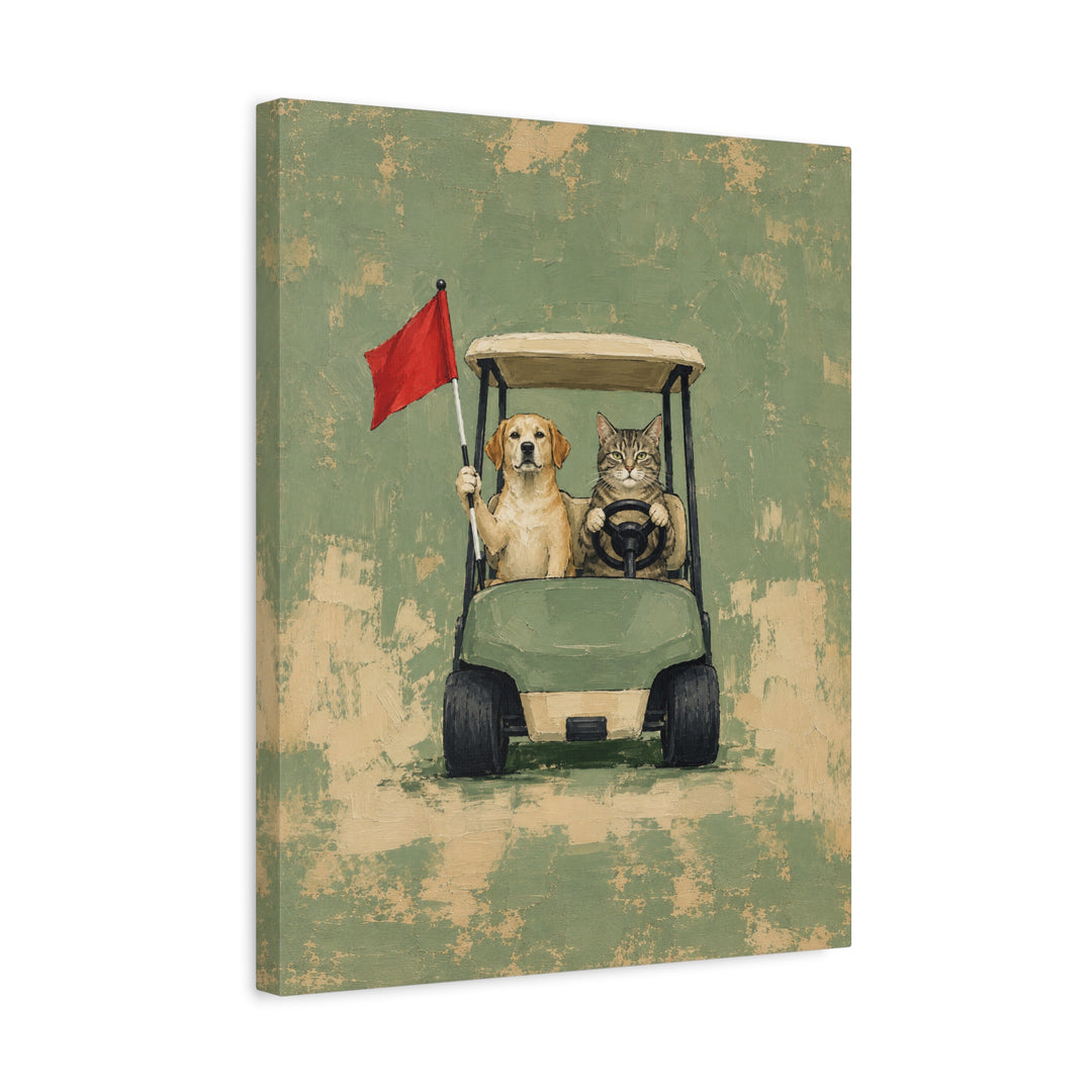 Par-tners – Golf Wall Art with a Cart Driver and a Flag Holder – Canvas / Framed Canvas