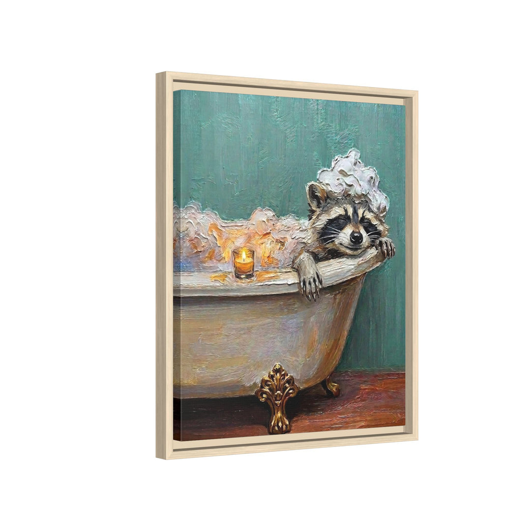 "Bubble Time" - Raccoon Vertical Framed Canvas - Spirit Animal Wall Art