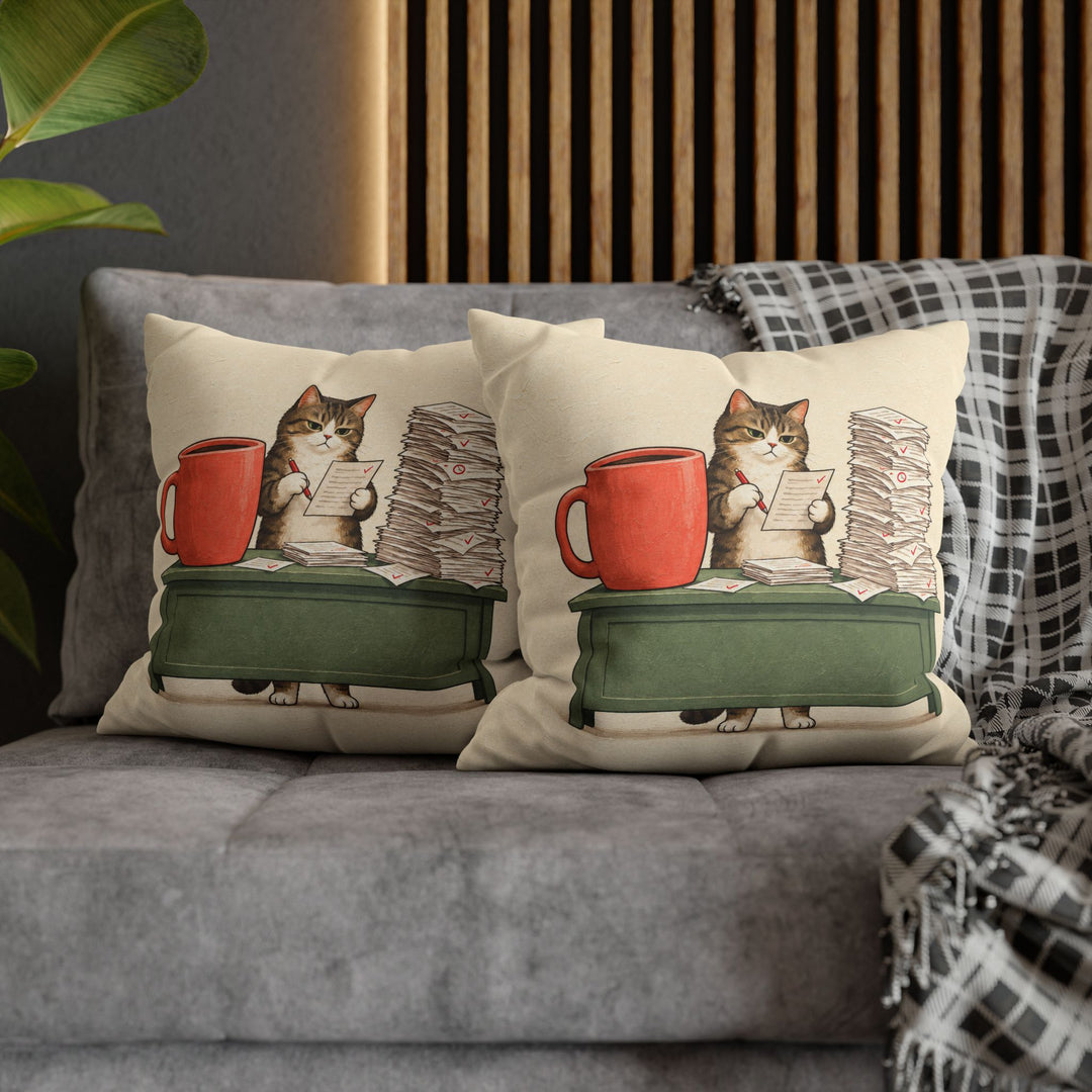 Teacher Fuel – Teacher Wall Art with a Cat and a Grading Mountain – Pillow / Cover